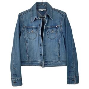 TOMMY HILFIGER Vintage Light Blue Denim Jean Button Jacket M Medium VTG